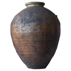 Japanese Old Pottery 1800s-1860s/Antique Flower Vase Vessel Jar Wabisabi