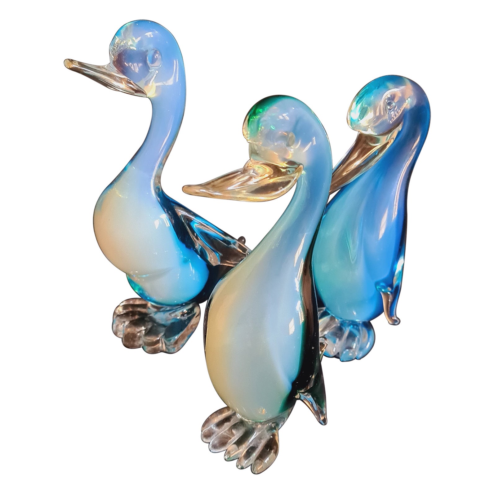 Vitange Murano Glass Sommerso Opaline Birds For Sale