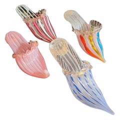 Murano Glass Latticino Ribbon Slippers with Gold Leaf