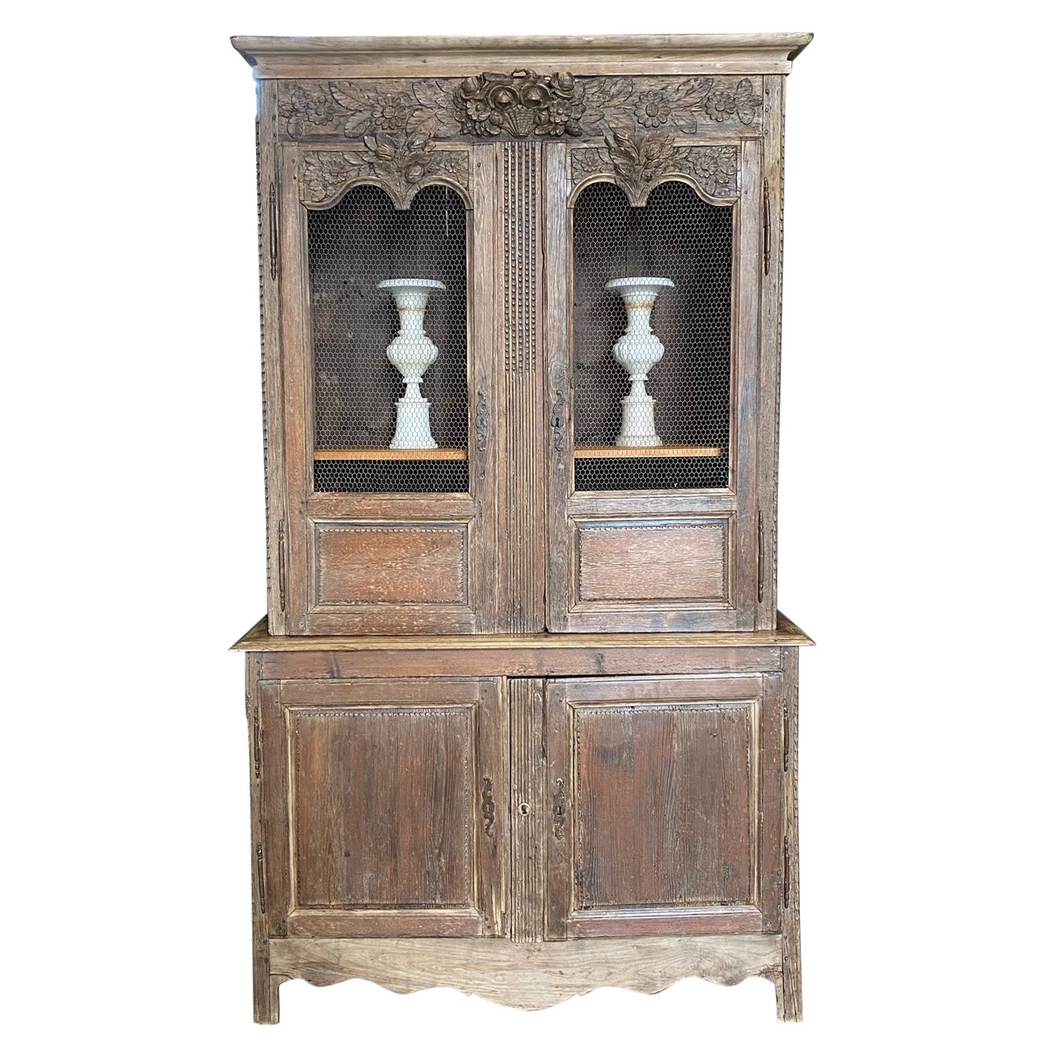 Character Rich French 19th Century Tall Carved Wood Cabinet Bookcase