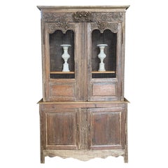 Character Rich French 19th Century Tall Carved Wood Cabinet Bookcase