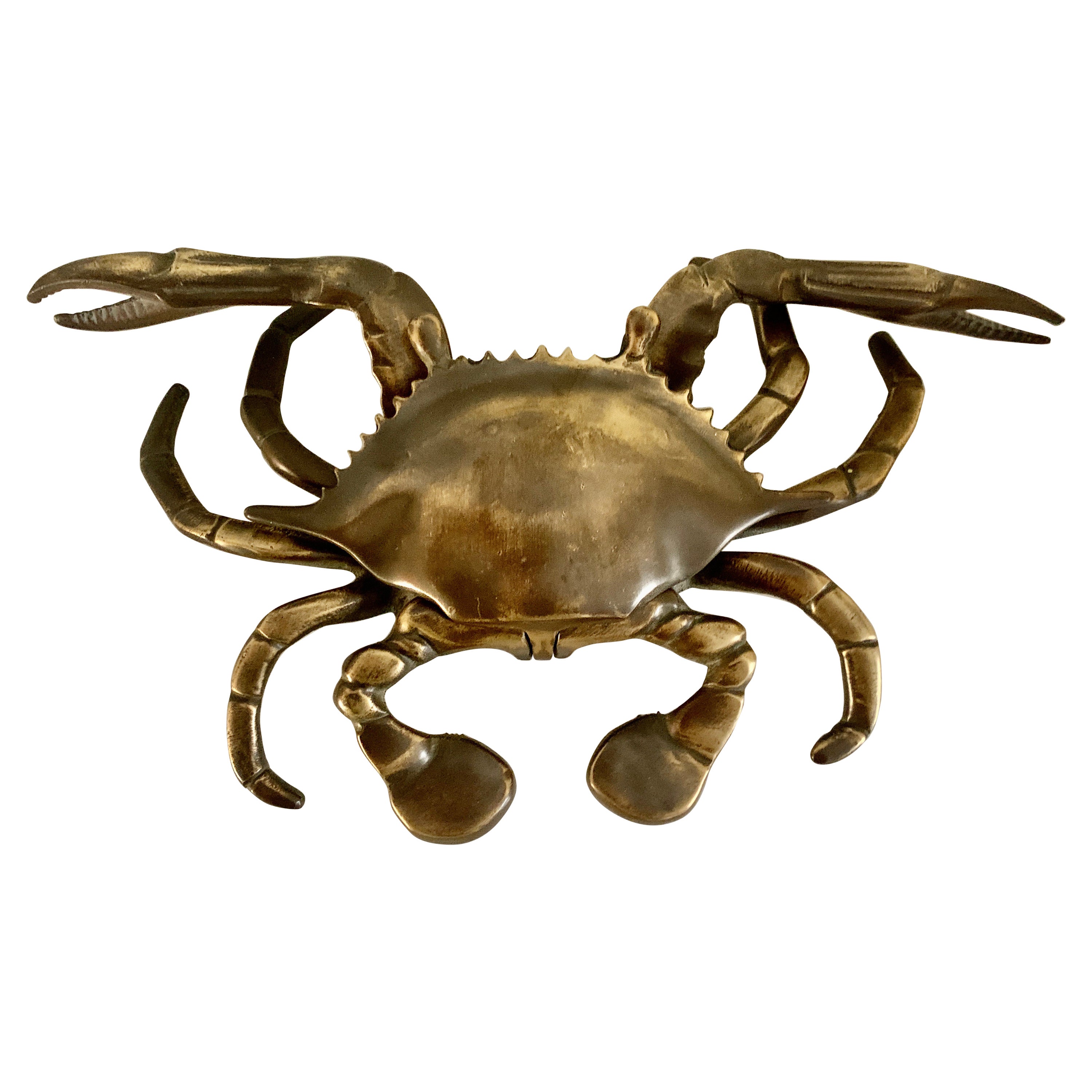 Solid Patinated English Bronze Crab Cancer Lidded Ashtray 420 For Sale