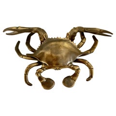 Vintage Solid Patinated English Bronze Crab Cancer Lidded Ashtray 420