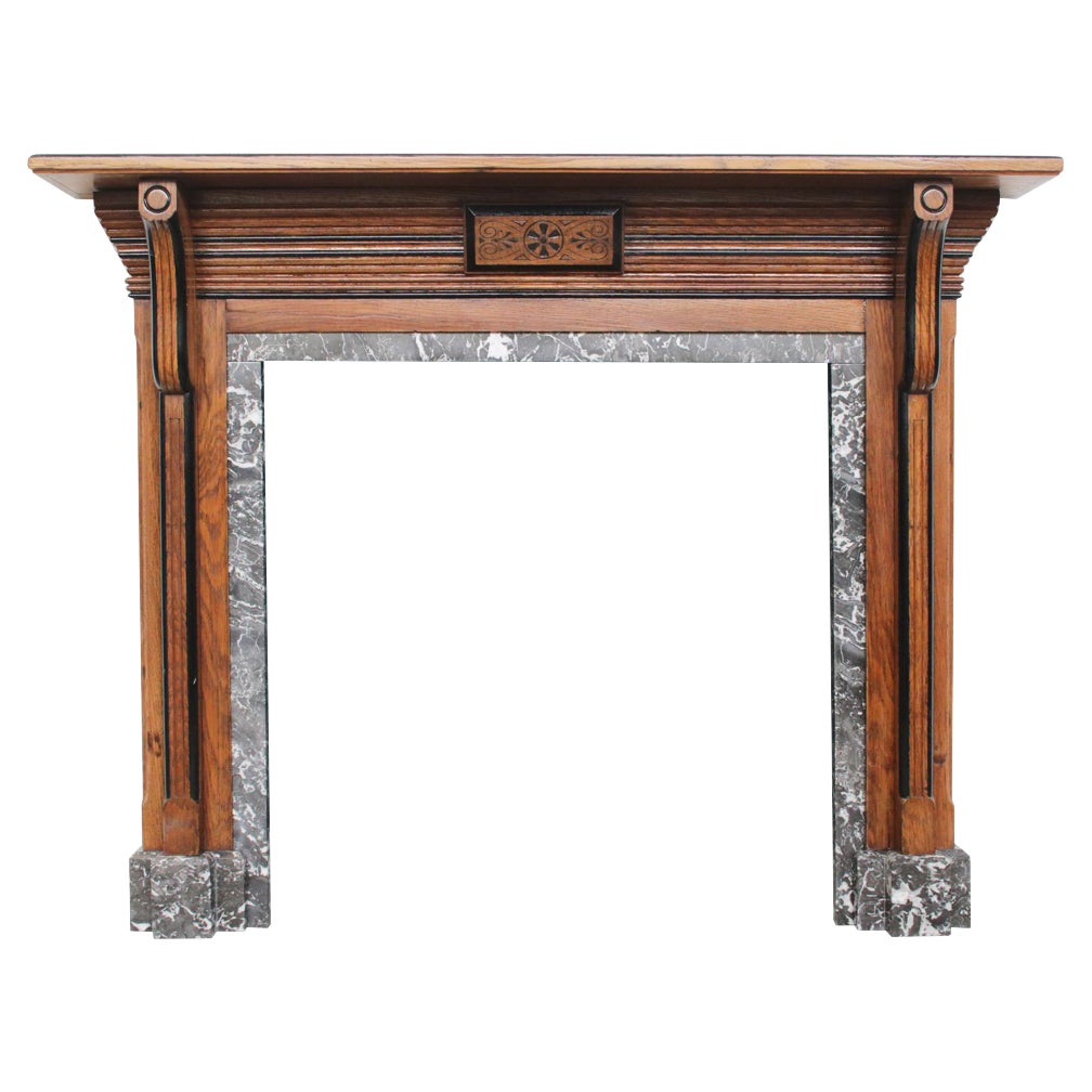 Victorian Oak Fire Surround in an Arts & Crafts Aesthetic Manner