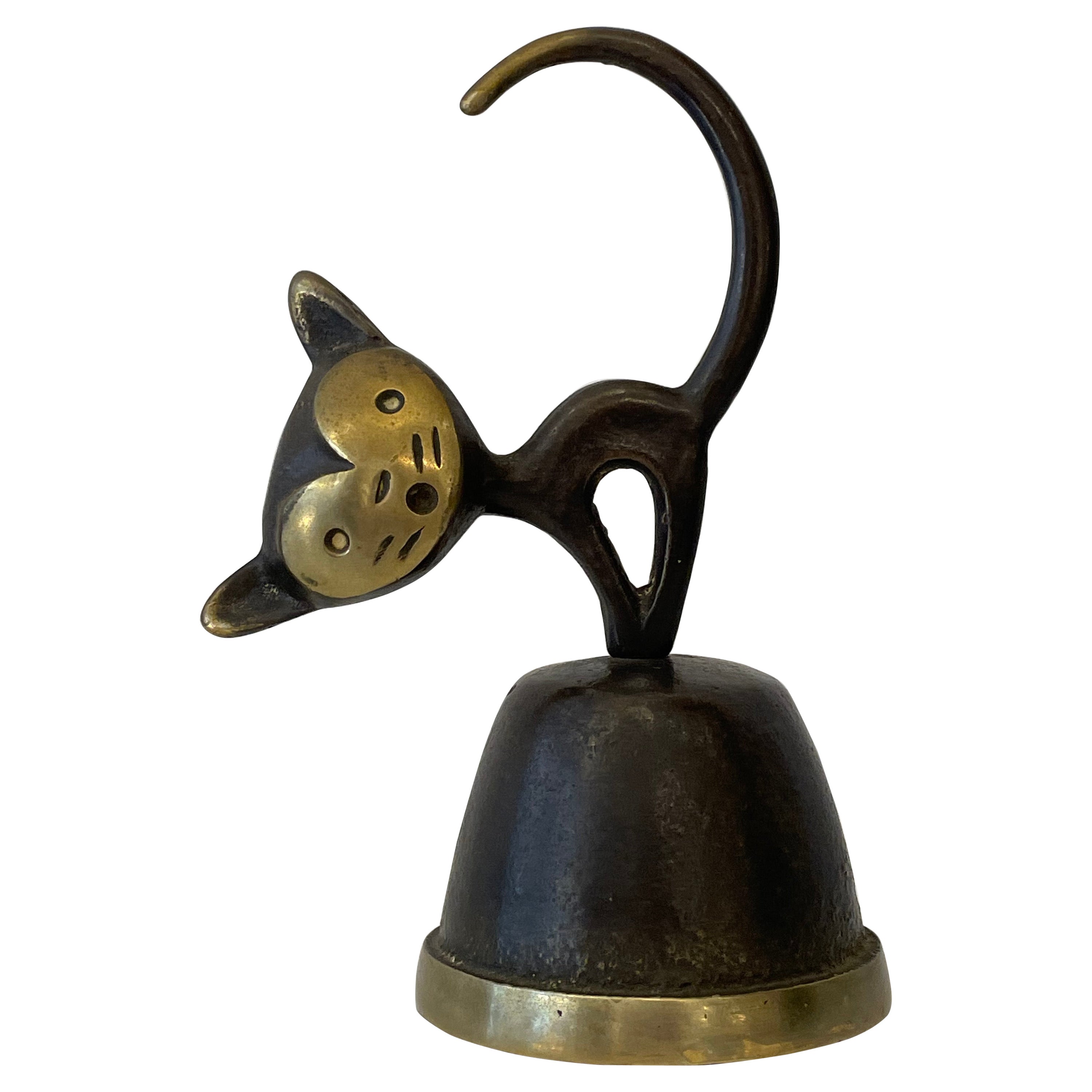 Mid-Century Modern Walter Bosse Cat Dinner Bell in Brass by Hertha Baller, 1950