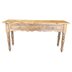 British Scrubbed Pine Country Farmhouse Style Provincial Console or Sofa Table