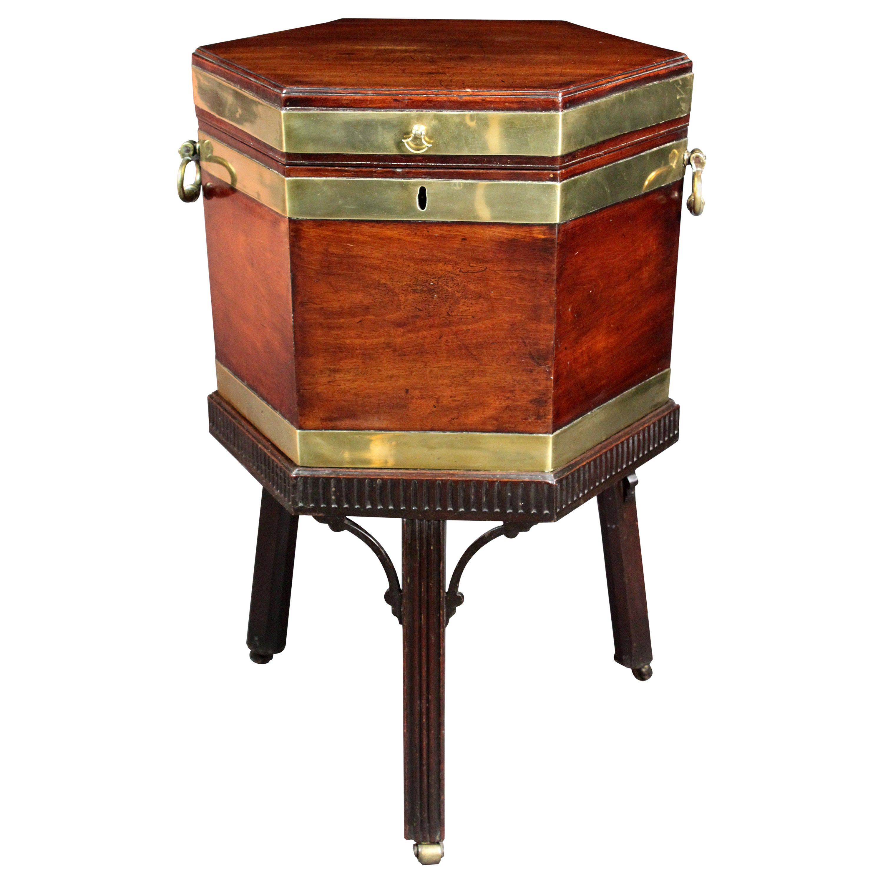 Antique Mahogany Brass Bound Wine Cooler For Sale