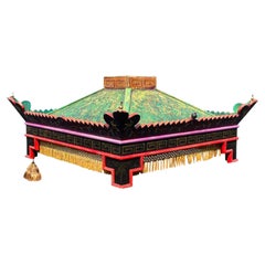 Retro Chinoiserie Custom Wood Ceiling Mounted Pagoda Bed Corona Canopy