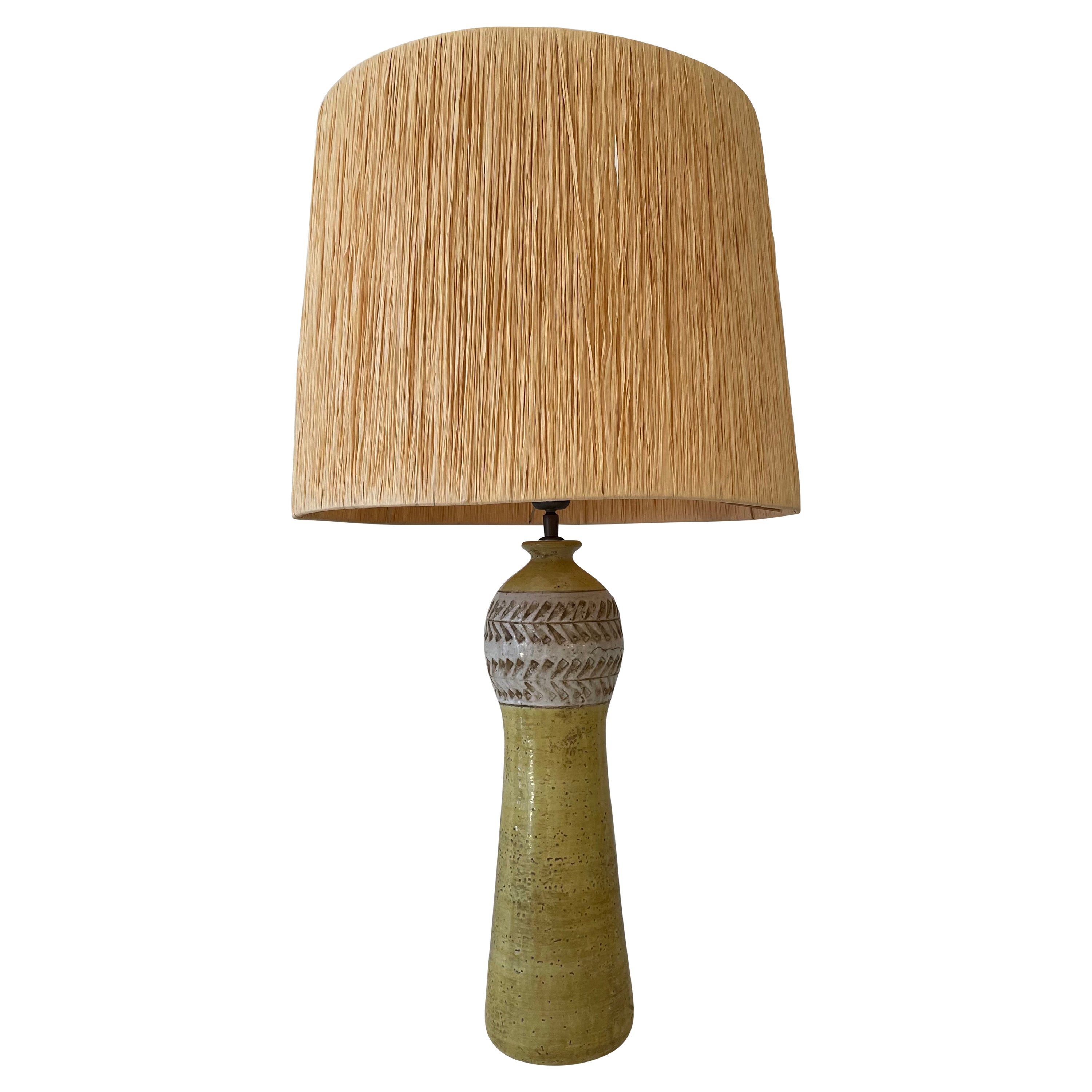 Mid-Century Modern Yellow Ceramic and Raffia Table Lamp by Bitossi, Italy, 1960s