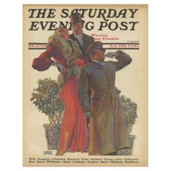 Impression vintage d'un couple en train d'attendre un taxi « The Saturday Evening Post » (le poste du soir du samedi), 1932