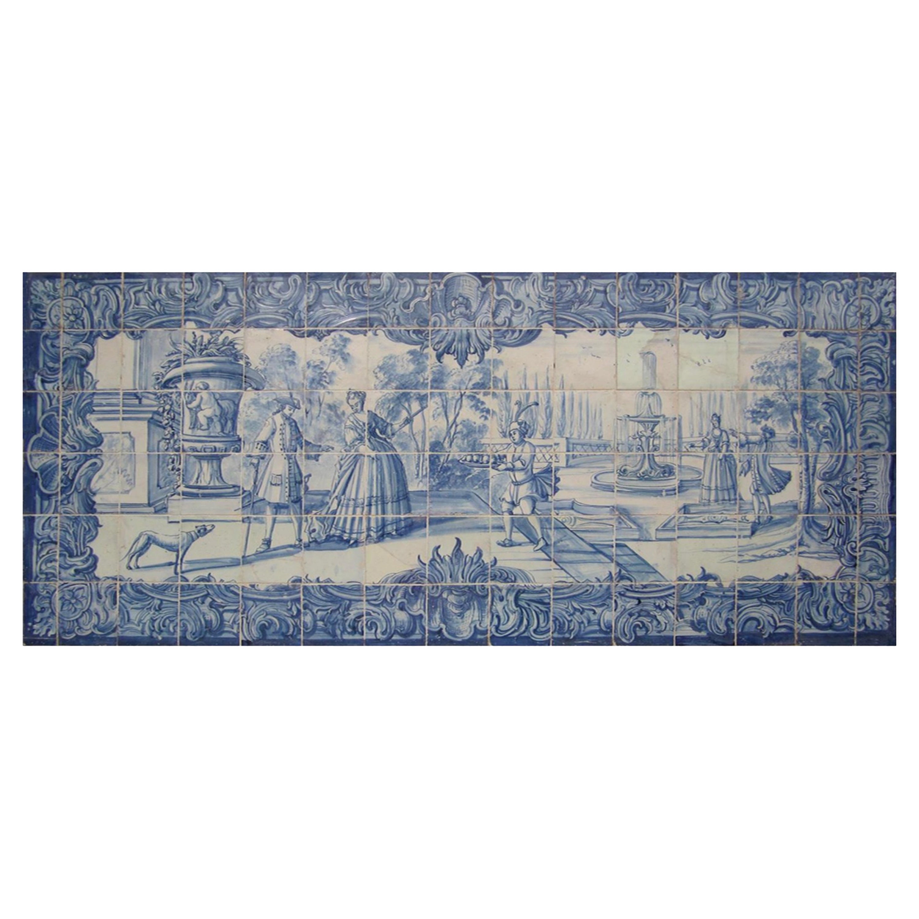 Panneau portugais du 18ème siècle « Azulejos » « Scène de cheminée »