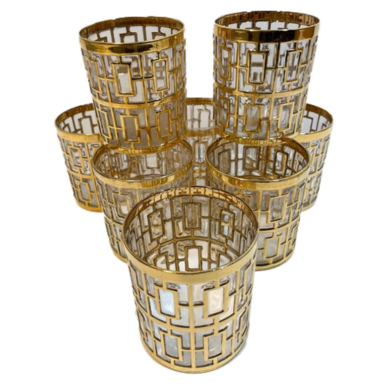 Imperial Glass Co. Set of 8 Shoji Pattern Rocks Glasses, 1960s, Offered by Sylvia Antiques