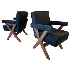 Pair of Mid-Century Modern Upholstered ‘Committee’ Chairs Attr. Pierre Jeanneret