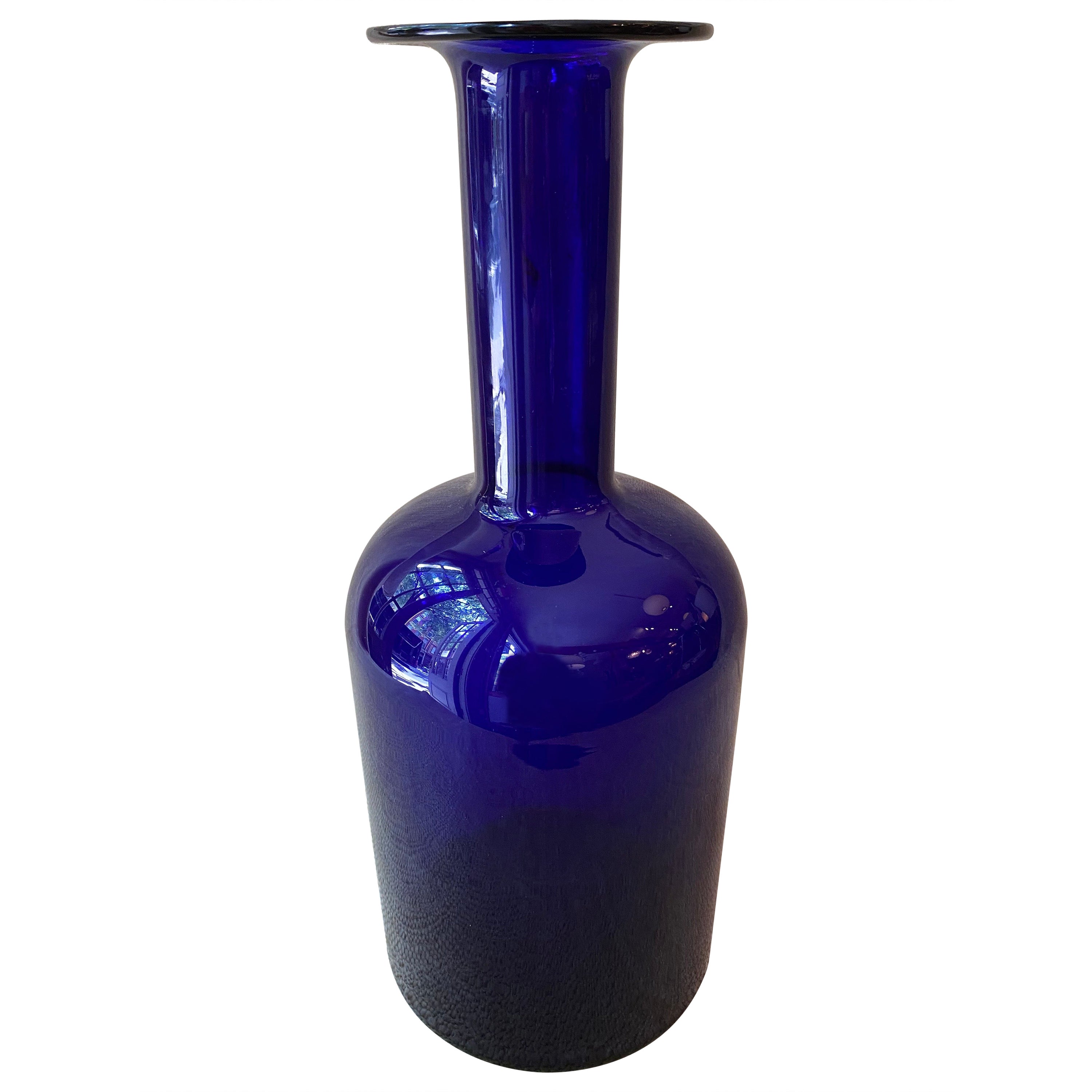 Otto Brauer for Holmegaard Tall Cobalt Glass Vase For Sale