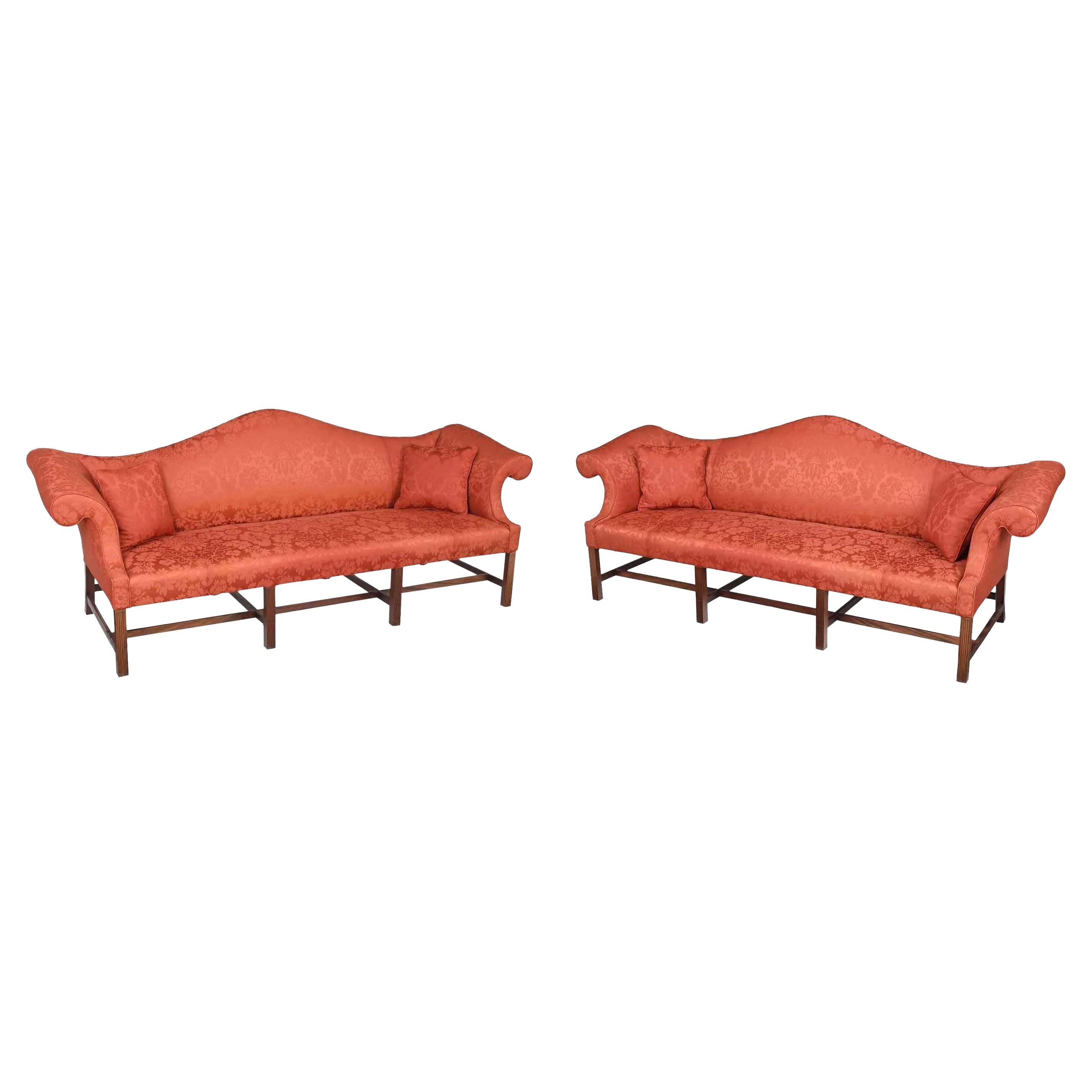 Pair of American 18th Century Style Custom Chippendale Mahogany Sofas For Sale