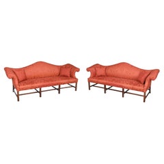 Vintage Pair of American 18th Century Style Custom Chippendale Mahogany Sofas