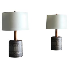 Jane & Gordon Martz Ceramic & Walnut Lamps for Marshall Studios, circa 1955