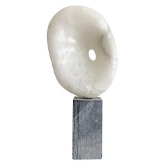 Vintage Freeform Abstract Alabaster Sculpture on Marble Base Circa 1973 Signed O