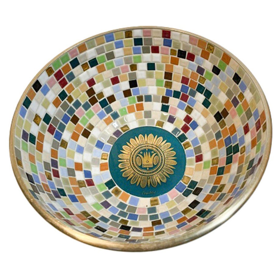 Vintage Georges Briard Brass Bowl with Tiled Interior in the Regalia Pattern