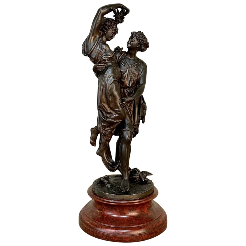 19th Century Statue of Lovers in Spelter on Faux Marble