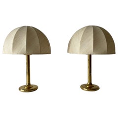 Fabric Shade & Brass Body Elegant Pair of Bedside Lamps by ERU, 1980s, Germany