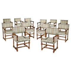 Twelve Set Chairs Armchairs Open Fruitwood Upholstered Dining Renaissance-Style