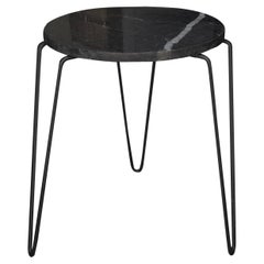 Mid-Century Modern Black Marble and Iron Accent Table