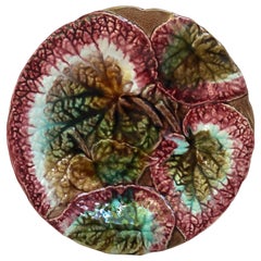 Vintage English Majolica Begonia Leaves Cake Stand, circa 1890