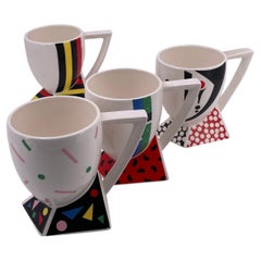 Rare Set of 4 Porcelain Cups Design by Kato Kogei Postmodern Memphis Japan