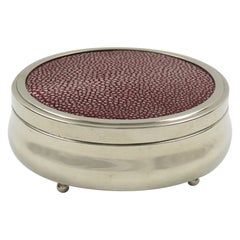 Art Deco Round Box Chrome and Red Shagreen