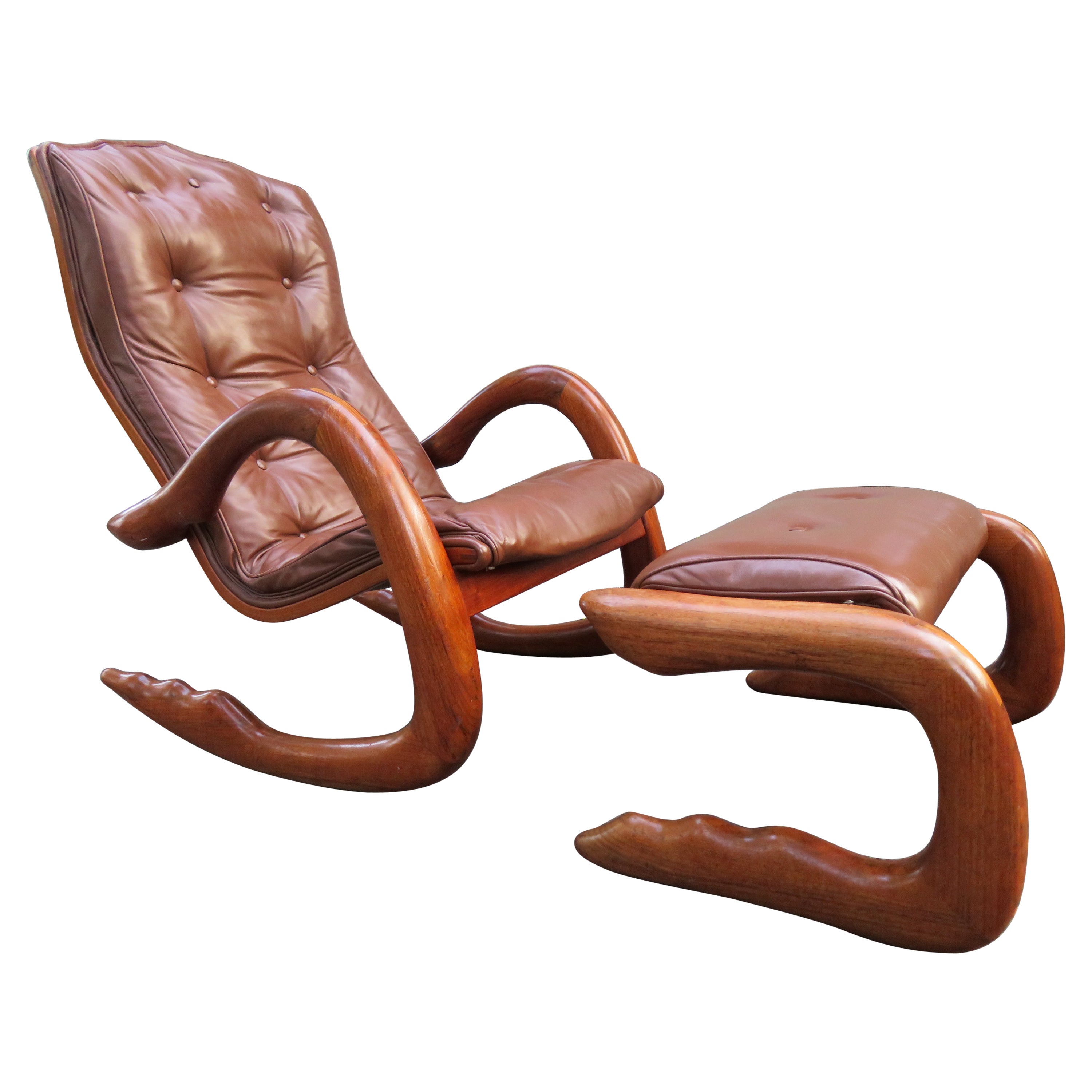 Fantastic Organic Modern Bobby Falwell Rocker and Ottoman Mid-Century For Sale