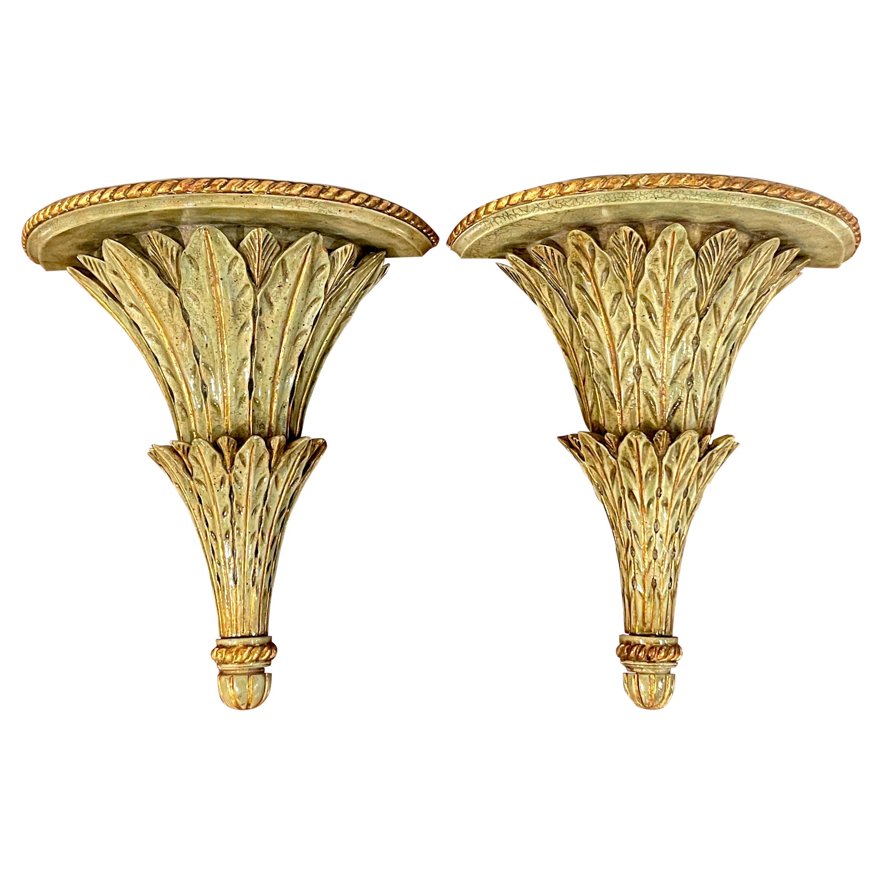 Pair of Regency Style 'Lettuce' Gilt Lacquered Wall Brackets