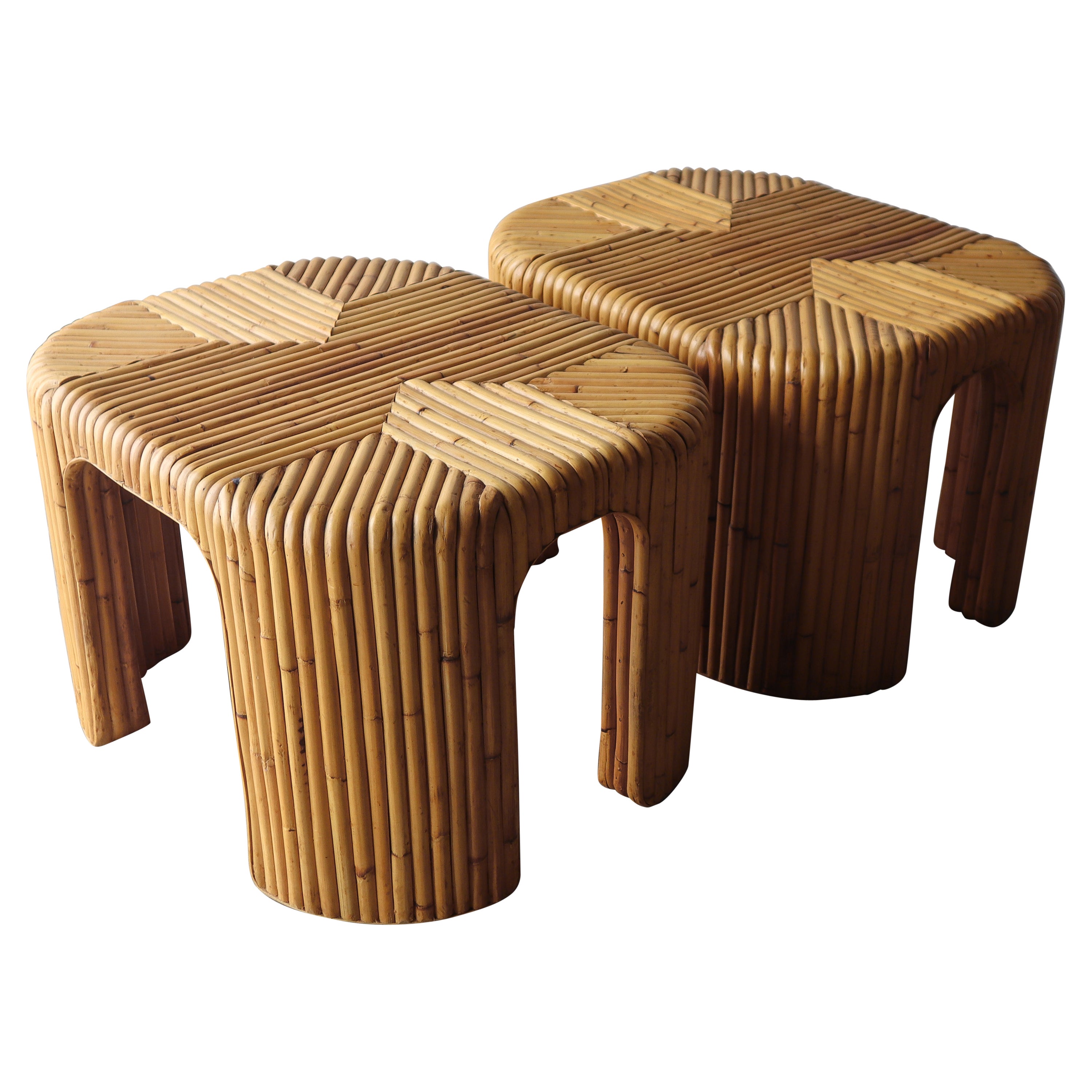 Pair of Vintage Reeded Bamboo Side Tables