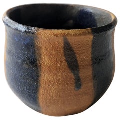 1982 Stoneware Pottery Vase Blue Swish California