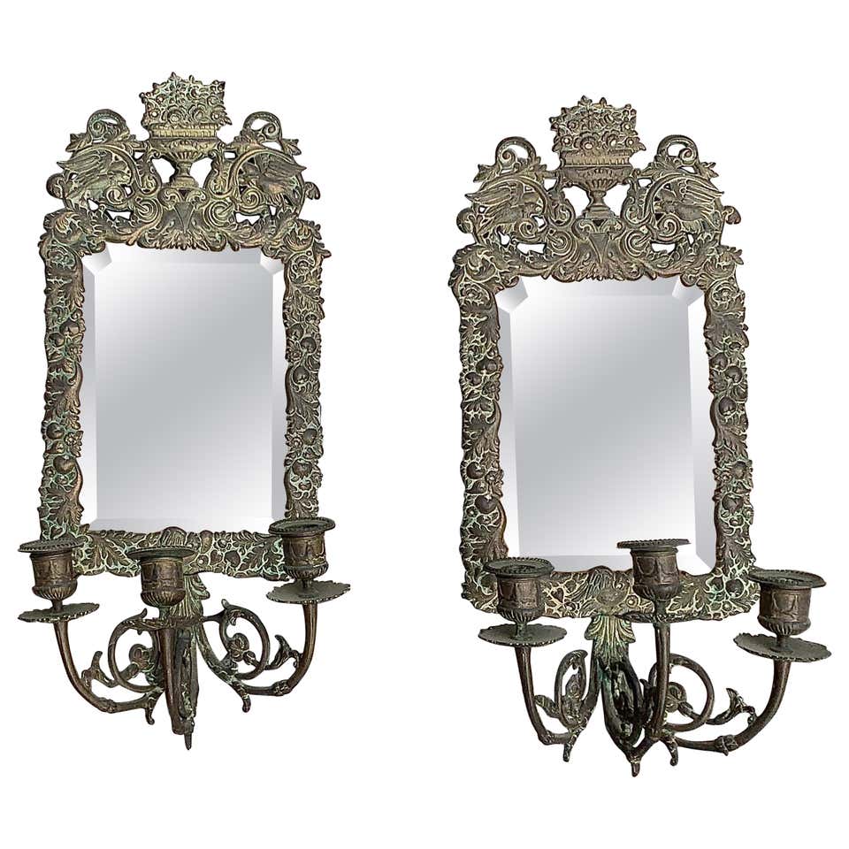 Antique 18th Century Double Eagle Wall Mirrors Candle Sconces Repouss antique-18th-century-double-eagle-wall-mirrors-candle-sconces-repouss