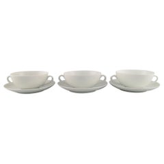 Royal Copenhagen, Salto Service, White, Three Bouillon Cups with Saucers, 1960s