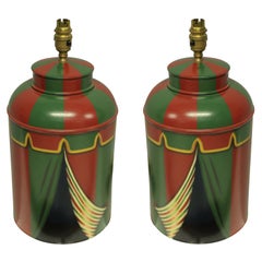 Pair of Hand Painted Toleware Lamps