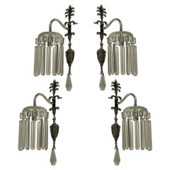 Set of Four Silver Plated and Cut-Glass Edwardian Wall Sconces