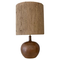 Mid-Century Modern Brown Ceramic Belgian Lamp, 1960s, New Rope Lampshade