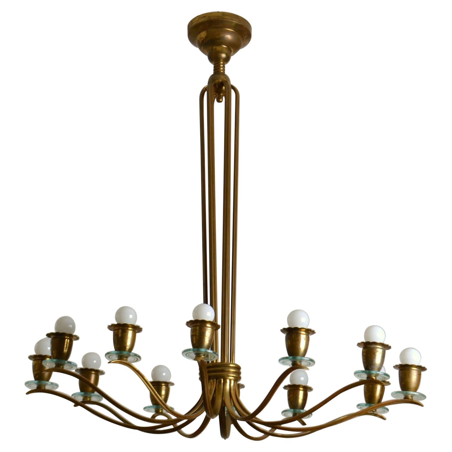 Oval Brass Chandelier in the Style of Pietro Chiesa, Fontana Arte, Italy, 1940's