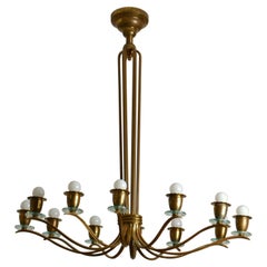 Oval Brass Chandelier in the Style of Pietro Chiesa, Fontana Arte, Italy, 1940's
