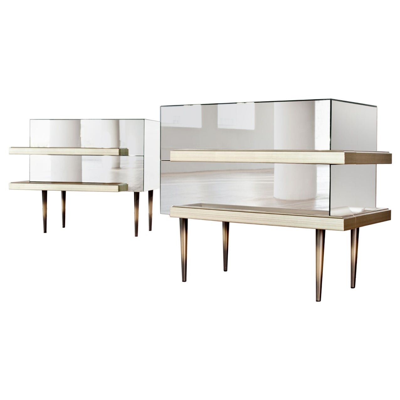 Illusion Set of 2 Nightstands Mirror by Luis Pons