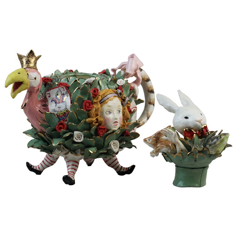 Alice in Wonderland Teapot, Handmade in Italy, Luxury Handcrafted Design 2021 For Sale