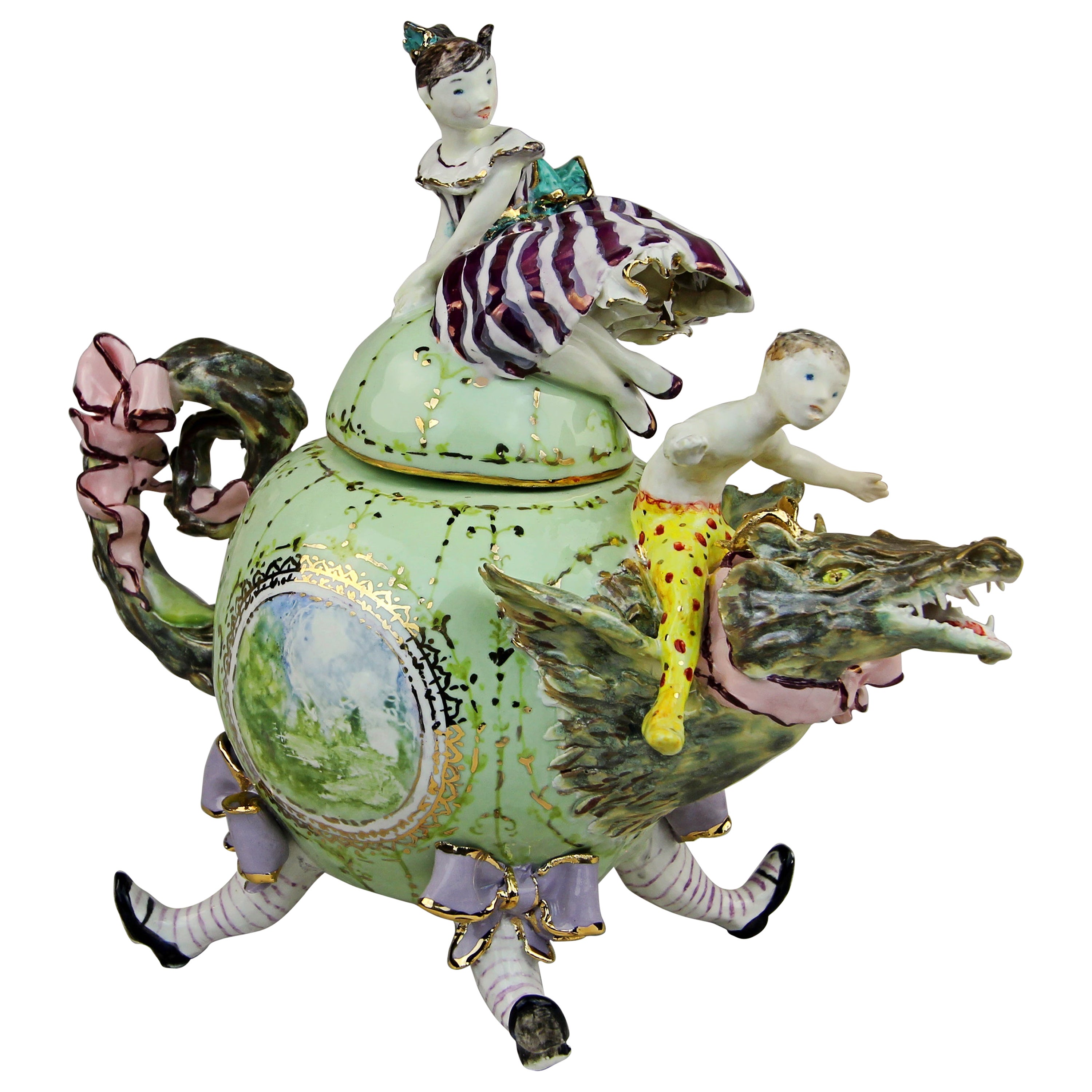 Porcelaine dragon en porcelaine, fabriqué à la main en Italie, design artisanal 2021 en vente