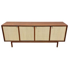 Vintage Walnut and Cane Mid Century Modern Credenza by Founders