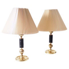 Two Table Lamps in Brass and Leather by EMA, Sweden