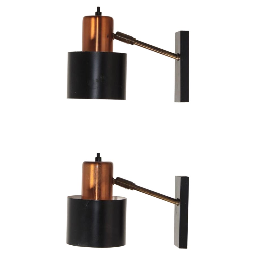 Pair of Midcentury Wall Lights by Jo Hammerborg, Made in Denmark