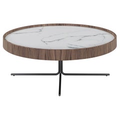 Regia Occasional Table in Walnut Wood Finish Featuring White Glass 39''