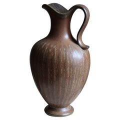 Gunnar Nylund, Brown Stoneware Pitcher, Rörstand, Sweden, 1940s