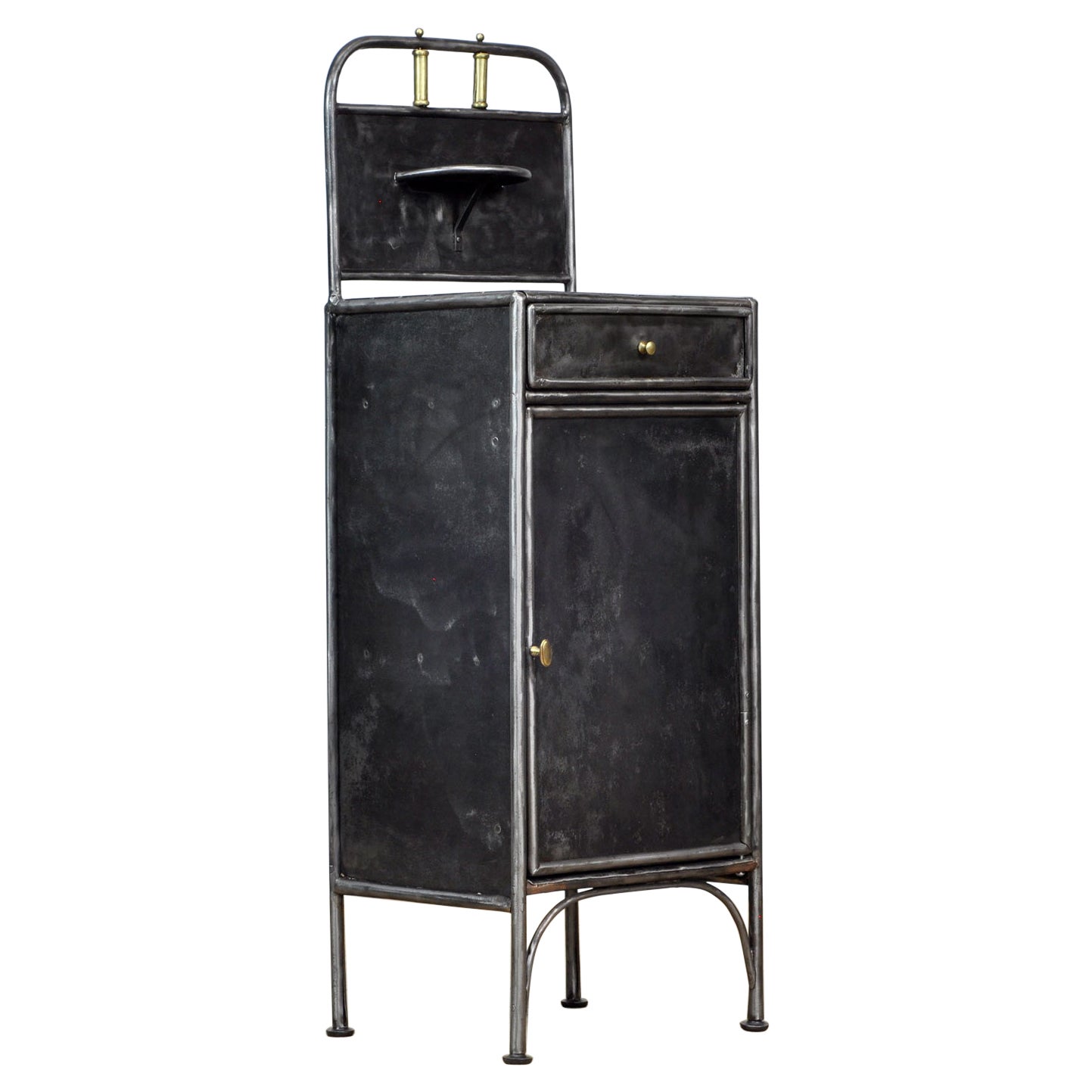 Polished Iron Nightstand with Brass Details, 1910s